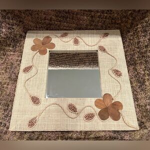 Boho Wall Mirror, 16x16 burlap & wood accents with flowers, beautiful wall decor